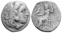 Greek
KINGS OF MACEDON, Alexander III ‘the Great’, (Circa 336-323 BC)
AR Drachm (17.3mm, 4.18g)
Head of Herakles to right, wearing lion skin headdress...