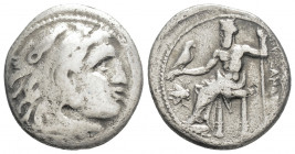 Greek
KINGS OF MACEDON, Philip III Arrhidaios (Circa 323-319 BC.)
AR Drachm (17.6mm, 3.9g)
Head of Herakles to right, wearing lion skin headdress / Ze...