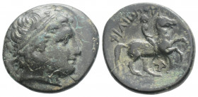 Greek
KINGS OF MACEDON. Philip II, (Circa 359-336 BC) uncertain mint in Macedon.
AE Bronze (20.1mm, 4.9g)
Diademed head of Apollo to right. / ΦΙΛΙΠΠΟΥ...