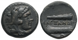 Greek
KINGS OF MACEDON, Alexander III 'the Great' (Circa 336-323 BC). Uncertain mint
AE Bronze (18.6mm, 6g)
Head of Herakles to right, wearing lion sk...