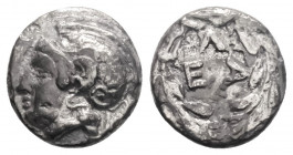 Greek
AEOLIS. Elaia. (Circa 4th-3rd century BC).
AR Obol (9.6mm, 0.8g)
Helmeted head left / EΛΑ. Wreath.
SNG München 383 var. (spacing of letters); SN...