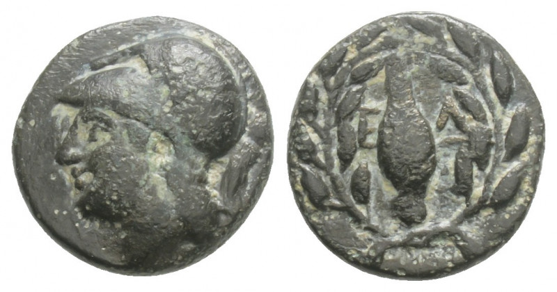 Greek
AIOLIS, Elaia (Circa 350-300 BC)
AE Bronze (10.7mm, 1.1g)
Helmeted head of...