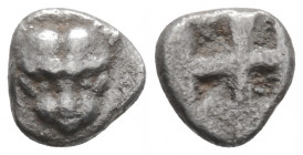 Greek
WESTERN ASIA MINOR, Uncertain (Circa 5th century BC)
AR Obol (8.5mm, 0.73g) 
Facing head of a lion / Quadripartite incuse square. 
SNG Kayhan 15...