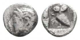Greek
ASIA MINOR, Uncertain mint (Circa 5th-4th centuries BC) 
AR Tetartemorion (5.4mm, 0.15g)
Head of Apollo(?) left, wearing tainia / Owl standing l...