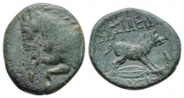Greek
KINGS OF BITHYNIA Prusias II Cynegos (182-149 BC)
AE Bronze (15.8mm, 2.1g)
Forepart of horse left / ΒΑΣΙΛΕΩΣ / ΠΡΟΥΣΙΟΥ.
Boar advancing right on...