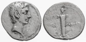 Roman Republic
Octavian, as Sole Imperator (Crica 31-27 BC)
AR denarius (19mm, 3.23g)
Obv: Bare head of Octavian right.
Rev: IMP - CAESAR, herm (ithyp...