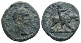 Roman Provincial
BITHYNIA, Nicaea, Geta (197-209 AD)
AE Bronze (15,2mm 1,9g)
Obv: GETAC KAICAR, bare head right.
Rv: NIKAIEWN, Dionysos, naked, holdin...