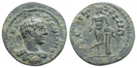 Roman Provinvial
LYDIA, Saitta. Elagabalus (218-222 AD)
AE Bronze (16.4mm, 2.3g)
Obv: ΑΥΤ Κ Μ ΑΥΡ ΑΝΤΩΝƐΙΝΟϹ Laureate, draped and cuirassed bust of El...