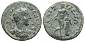 Roman Provincial
LYDIA, Saitta, Elagabalus (218-222 AD)
AE Bronze (15.5mm, 1.8g)
Obv: ΑΥΤ Κ Μ ΑΥΡ ΑΝΤΩΝƐΙΝΟϹ. Obverse design laureate, draped and cuir...