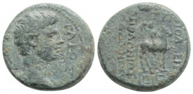 Roman Provincial
LYDIA, Tripolis, Gaius,Caesar (1 BC-4 AD). 
AE Bronze (19.3mm, 6.37g)
Obv: Bare head right.
Rev: Figure on horse prancing right, hold...