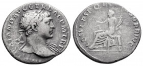 Roman Imperial
Trajan (98-117 AD) Rome
AR Denarius (19mm, 3.1g)
ObV: IMP TRAIANO AVG GER DAC P M TR P Laureate head of Trajan to right, with slight dr...