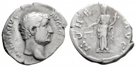 Roman Imperial
Hadrian (117-138 AD) Rome
AR Denarius (18.5mm, 2.60g)
Obv: HADRIANVS AVG COS III P P Bare head of Hadrian to right. 
Rev: MONETA AVG Mo...