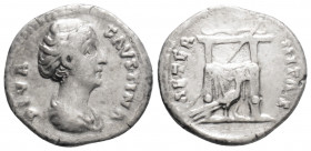 Roman Imperial
Diva Faustina I (after 141 ) Rome
AR Denarius (17.7mm, 3.19g)
Obv: DIVA FAVSTINA, draped bust to right 
Rev: AETERNITAS, draped and orn...