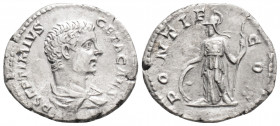 Roman Imperial
Geta, as Caesar (198-209 AD) Rome
AR Denarius (19.6mm, 2.78g) 
Obv: P SEPTIMIVS GETA CAES - bareheaded and draped bust right
Rev: PONTI...