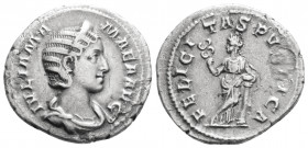 Roman Imperial
Julia Mamaea (222-235 AD) Rome
AR Denarius (20.5 mm 2 g)
Obv: IVLIA MAMAEA AVG, Draped bust right, wearing stephane.
Obv: FELICITAS PVB...