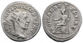 Roman Imperial
Philip I (244-249 AD) Rome
AR Antoninianus (22.6mm,3.7g)
Obv: IMP M IVL PHILIPPVS AVG, radiate, draped and cuirassed bust of Philip I r...