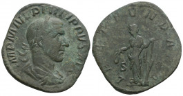 Roman Imperial
Philip I (244-249 AD) Rome
AE Sestertius (31.5mm, 13.6g)
Obv: laureate bust of Philip I to right draped and cuirassed, around IMP M IVL...