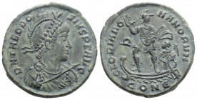 Roman Imperial
Theodosius I, (379-383 AD) Constantinople
AE Centenionalis (23.4mm, 5.9g)
Obv: D N THEODOSIUVS P F AVG, pearl-diademed, helmeted, drape...