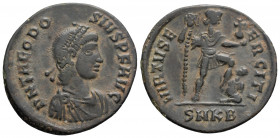 Roman Imperial
Theodosius I. (379-395 AD) Kyzikos
AE Follis (23.6mm, 4.5g)
Obv: D N THEODO-SIVS P F AVG, diademed, draped and cuirassed bust of Theodo...
