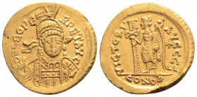 Roman Imperial 
Leo I (457-473 AD) Constantinople
AV Solidus (20.3mm, 4.45g)
Obv: D N LEO PERPET AVG. Diademed, helmeted and cuirassed bust facing sli...