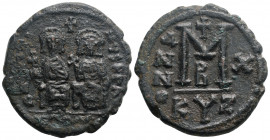 Byzantine
Justin II, with Sophia, (565-578 AD) Kyzikos
AE Follis (29.9mm, 12.78g)
Obv: D N IVSTINVS P P AV Justin, holding globus cruciger in his righ...