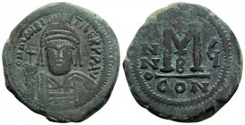 Byzantine
Maurice Tiberius (582-602 AD) Constantinople
AE Follis (29.2mm, 11.6g)
Onb: O N MAVR TIЬЄR P P AV, helmeted and cuirassed facing bust, holdi...