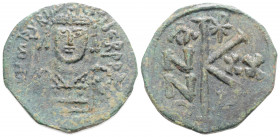Byzantine
Maurice Tiberius (582-602 AD) Constantinople
AE Half Follis (24.8mm, 6.2g)
Obv: D N MAVRIC TIЬЄR P P A. Helmeted, draped and cuirassed bust ...