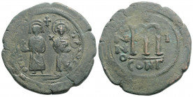 Byzantine
Phocas, with Leontia (602-610 AD) Constantinople 
AE Follis (32.3mm, 12g) 
Obv: Phocas, holding globus cruciger, and Leontia, holding crucif...