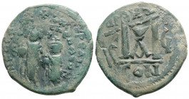 Byzantine
Heraclius, with Heraclius Constantine(612/3 AD). Constantinople
AE Follis (27.9mm, 7g)
Obv: Crowned and draped figures of Heraclius and Hera...