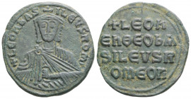 Byzantine
Leo VI the Wise (886-912 AD) Constantinople
AE Follis (16.3mm, 6.2g)
Obv: Crowned and draped bust facing, holding akakia
Rev: +LЄOҺ/ЄҺ ӨЄO Ь...