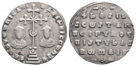 Byzantine
Basil II Bulgaroktonos, with Constantine VIII (976-1025 AD) Constantinopolis
AR Miliaresion (21.7mm, 1.7g)
Obv: ЄҺ TUVTω ҺICAT' baSILЄI C Cω...