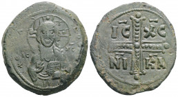 Byzantine
Anonymous (attributed to Michael IV), (1034-1041 AD) Constantinople 
AE follis (30.4mm, 10.5g)
Obv: ЄmmANOVHA, IC-XC, three-quarter length f...