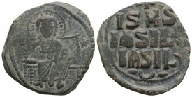 Byzantine
Anonymous follis atributted to Constantine IX (1050-1060 AD) Constantinople
AE Follis (27.9mm, 8.5g)
Obv:Christ seated facing on throne with...