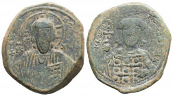 Byzantine
Constantine X Ducas (1059-1067 AD) Constantinople 
AE Follis or AE Nummi (28.5mm, 10.9g)
Obv: bust of Christ facing
Rev: crowned facing bust...