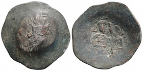 Byzantine
Manuel I Comnenus (1143-1180 AD) Constantinople
BI trachy (28.3mm, 2.88g)
Obv: Christ, bearded, seated on throne, wearing nimbus, pallium an...