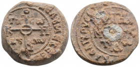 Byzantine Lead Seal (8th Century)
Obv: Large cruciform monogram ΘЄOTOKЄ BOHΘH; in quadrants, Tω - Cω / Δ૪-Λω and circular legend
Rev: 4 (four ) lines ...