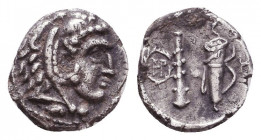 MACEDONIAN KINGDOM. Alexander III the Great (336-323 BC). AR . XF. Posthumous issue of 'Babylon', ca. 317-311 BC. Head of Heracles right, wearing lion...