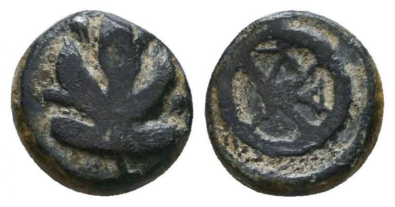 Rhodos, Kamiros Æ Chalkous. Circa 500-480 BC. Fig Leaf / Wheel, K A in opposite ...