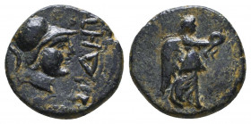 PAMPHYLIA. Side. Ae (3rd/2nd centuries BC). Obv: Helmeted head of Athena right. Rev: ΣIΔHTΩN. Nike advancing left, holding palm frond and wreath; in l...
