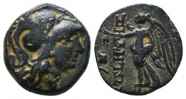 PAMPHYLIA. Side. Ae (3rd/2nd centuries BC). Obv: Helmeted head of Athena right. Rev: ΣIΔHTΩN. Nike advancing left, holding palm frond and wreath; in l...