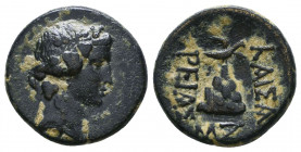Cappadocia, Eusebeia Ae. Regnal year 12 (25/4 BC). Head Dionysos right, wearing ivy wreath / EVΣΕ/ΒΕΙΑΣ, Eagle on Mount Argaios. RPC I, 3610; HGC 7 Co...