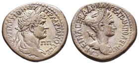 CILICIA, Mopsus. Hadrian, with Sabina. AD 117-138. AR Tetradrachm. AYT KAI ΘE TPA ΠAP YI ΘE NEP YI AΔPIANOC C, Π Π in field, laureate and draped bust ...