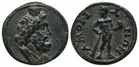 PHRYGIA. Amorium. Time of Antoninus Pius to Commodus, 138-192. Draped bust of Serapis to left, wearing calathus. Rev. ΑΜΟΡΙ-ΑΝΩΝ Isis standing left, w...
