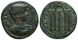 CILICIA. Isaura. Caracalla (197-217). Ae. Obv: AV K M AV ANTΩNЄINOC. Laureate and cuirassed bust right. Rev: MHTPOΠOΛЄΩC ICAVPΩN. Tetrastyle temple co...