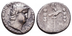 NERO (54-68). Denarius. Rome. Obv: IMP NERO CAESAR AVG PP. Laureate head right. Rev: Legionary eagle between two standards. RIC 68. Condition: Very Fi...