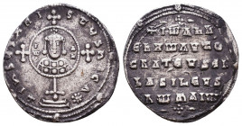 John I Tzimisces AD 969-976. Constantinople. Miliaresion AR + IHSUS XRISTUS NICA*, IW AN and bust of John in central medallion on cross-crosslet / + I...