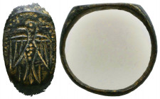 Ancient Roman bronze Legionary Seal ring. Circa: 1st - 3rd century AD. The bezel is engraved with Eagle motif.

Weight: 3,9 gr Diameter: 20,5 mm