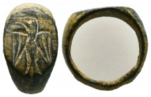 Ancient Roman bronze Legionary Seal ring. Circa: 1st - 3rd century AD. The bezel is engraved with Eagle motif.

Weight: 3,5 gr Diameter: 17,1 mm