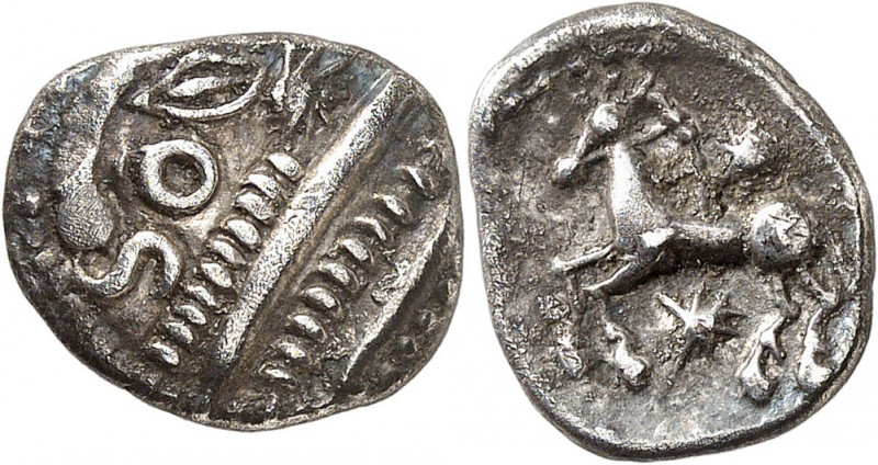 Bellovaques. Quinaire à l’astre, classe I ND (c.80-50 av. J.-C.).
Av. Reste de ...