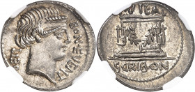L. Scribonius Libo. Denier ND (62 av. J.-C.), Rome.
NGC MS* 5/5 4/5 (6141547-001).
Av. BON EVENT/ LIBO. Tête diadémée de Bonus Eventus à droite. 
R...